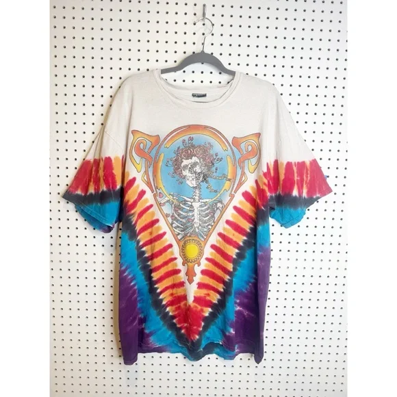 Vintage 2003 Grateful Dead Liquid Blue Tie Dye T-Shirt | Skeleton & Roses | XL - Picture 1 of 11